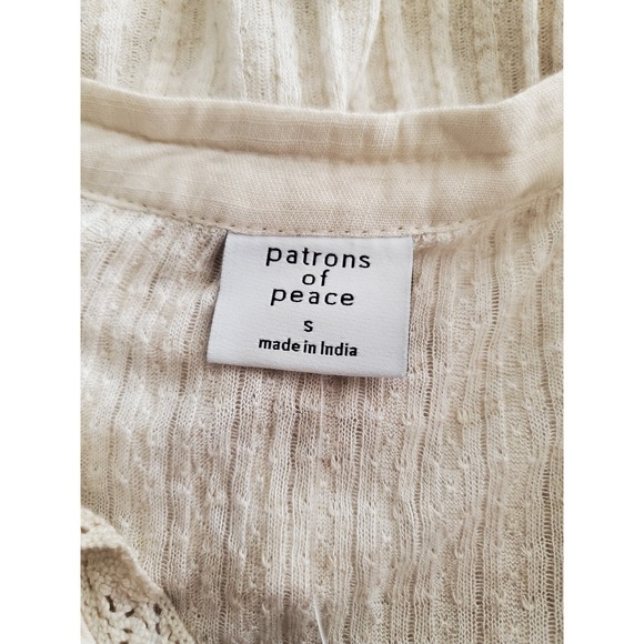 NWT Patrons of Peace Womens Tassels Lace Trim VNeck Top Size S Bohemian Babydoll - Picture 4 of 10